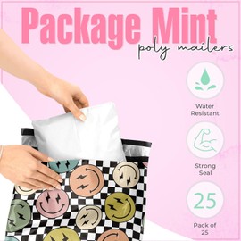 10x13 Poly Mailers – Smiles Checkerboard – Waterproof, Tear-Resistant Shipping Bags with Adhesive Seal – 25 Pack – Package Mint