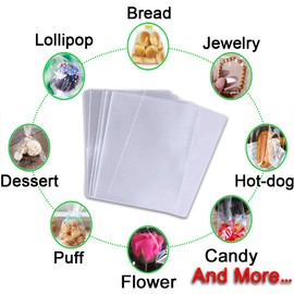 Cellophane Treat Bags 100 Pcs Clear Cello Candy Cookie Lollipop Bakery Dessert Cello Flat Goodie Bag with 100 Twist Ties Resealable 5" x 10"