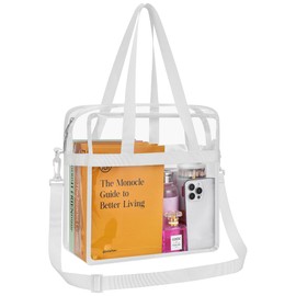 Clear Bag for Stadium Events—Clear Bag Tote Bag with Adjustable Straps for Work Travel Concerts (White)