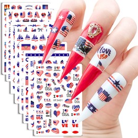 4th of July Nail Stickers Flag Nail Art Decals for American Independence Day Decorations 3D Self-Adhesive Nail Accessories 400+ patterns for Nail Tip Manicure Decoration