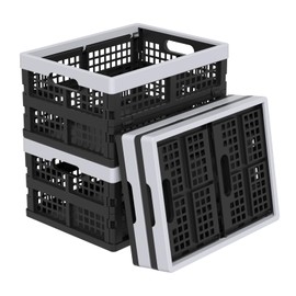 Parlynies 15 L Plastic Stackable Storage Crates, Folding Storage Basket, Collapsible Milk Crate, Set of 4