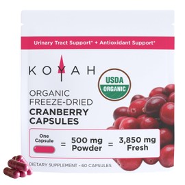KOYAH Organic Cranberry Capsules – Freeze-Dried Whole Cranberries – 500 mg Powder Equivalent to 3,850 mg Fresh Cranberries – Supports Urinary Tract & Antioxidant Health