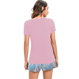 Famulily Womens Summer Pyjamas Set Cotton Spring Summer Pajamas Set Sleepwear Nighty with Pocket Pink M