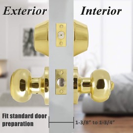 Probrico Polished Brass Keyed Entry Door Knob and Double Cylinder Deadbolt Lock Combo Set, Keyed Alike, Set of 4