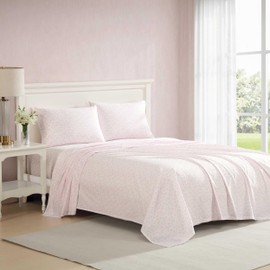 Laura Ashley - Twin Bed Sheets, Crisp & Cool Cotton Percale Bedding with Matching Pillowcase, Lightweight Bed Set, Dorm Essentials, Oeko-Tex Certified (Floral Toile Pink)