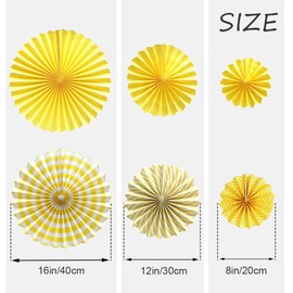 Ruidee 6 PCS Paper Fan Decorations,Hanging Paper Fans Decorations with Colorful Paper Fans,Rainbow Hanging Paper Fans for Party Decorations Festival Carnival Birthday Party (TZS/Yellow)