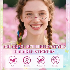 Prreal Glitter Freckles Face Tattoo,10PCS Rainbow Butterfly Freckle Tattoos,Waterproof Natural Temporary Fake Freckles Sticker Face Glitter,Sparkle Faux Makeup Patches Carnival Festival Accessories