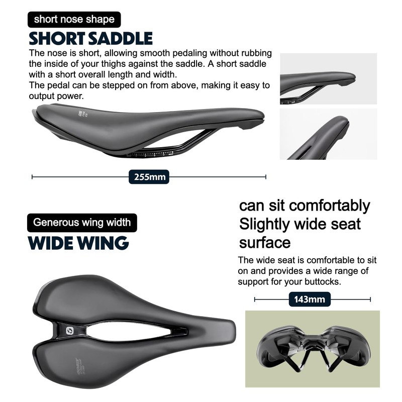 GORIX Bike Short Saddle Seat Short Nose Wide Hole Shock