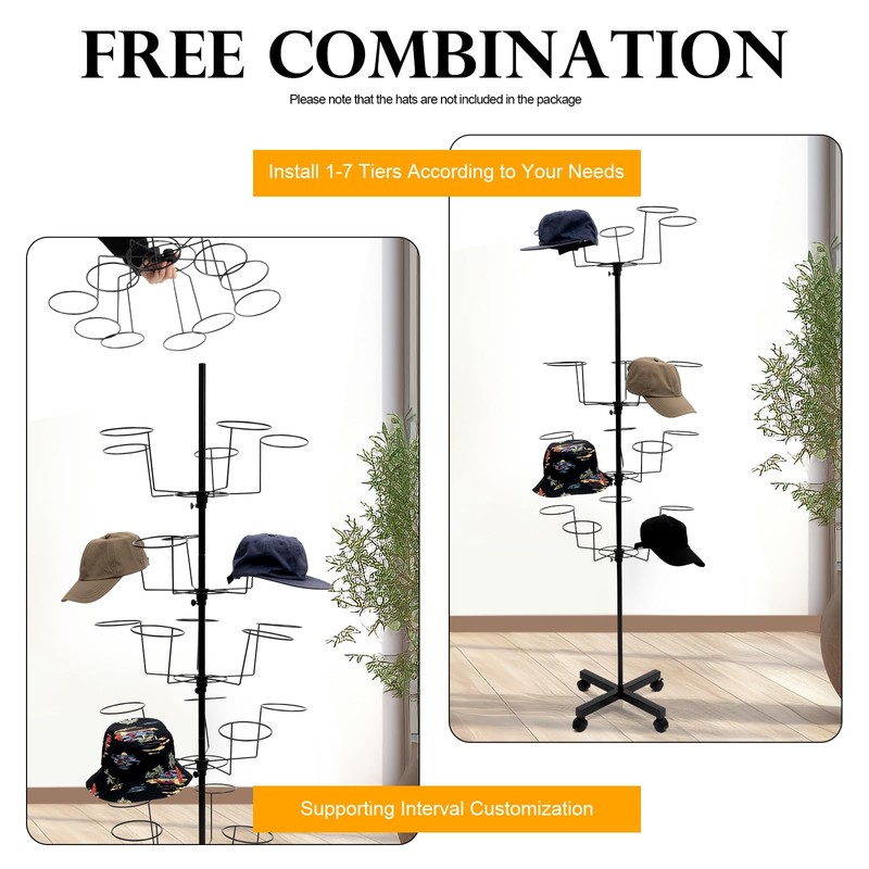 Cbhfmljd Floor Stand 7 Tier 35 Hats Rotating Hat Display