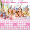 DYLZB 3PCS Coquette Pink Bow Tablecloths, Disposable Gingham Plastic Table