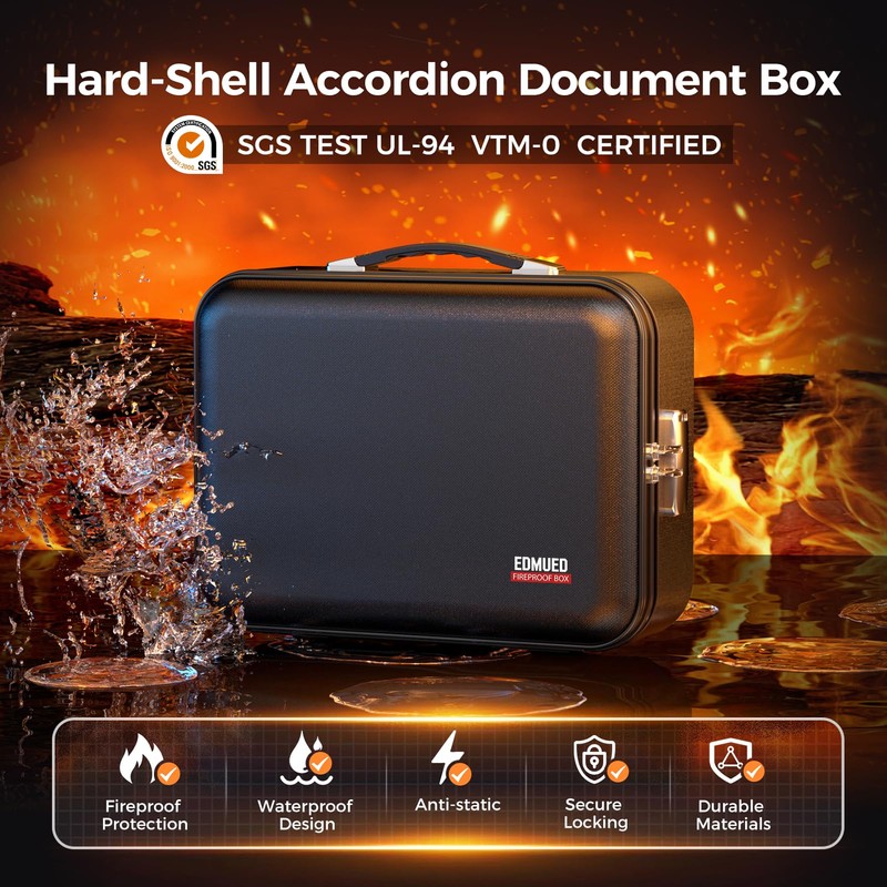 EDMUED Fireproof Document Box with Combination Lock - Fire &