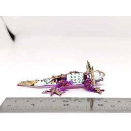Sansukjai Iguana Miniature Figurines Animals Hand Paint Blown Glass Art 22k Gold Trim Collectible Gift Decorate, Purple