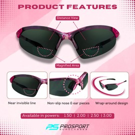 proSPORT Premium Quality Bifocal Reading Sunglasses Pink Womens UV400 Sun Reader Light Weight Wrap Around Sport Golf Cycling 1.50 2.00 2.50 1