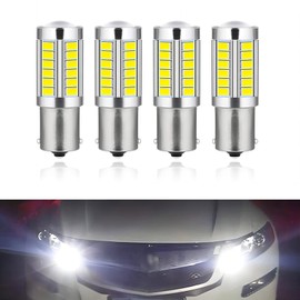 Slykew 4 PCS 1156 Car LED Turn Tail Brake Signal Light, 33SMD Super Bright Light Bulbs, for 12V Interior RV Camper Trailer Lighting Back Up Reverse Lights (White Light)
