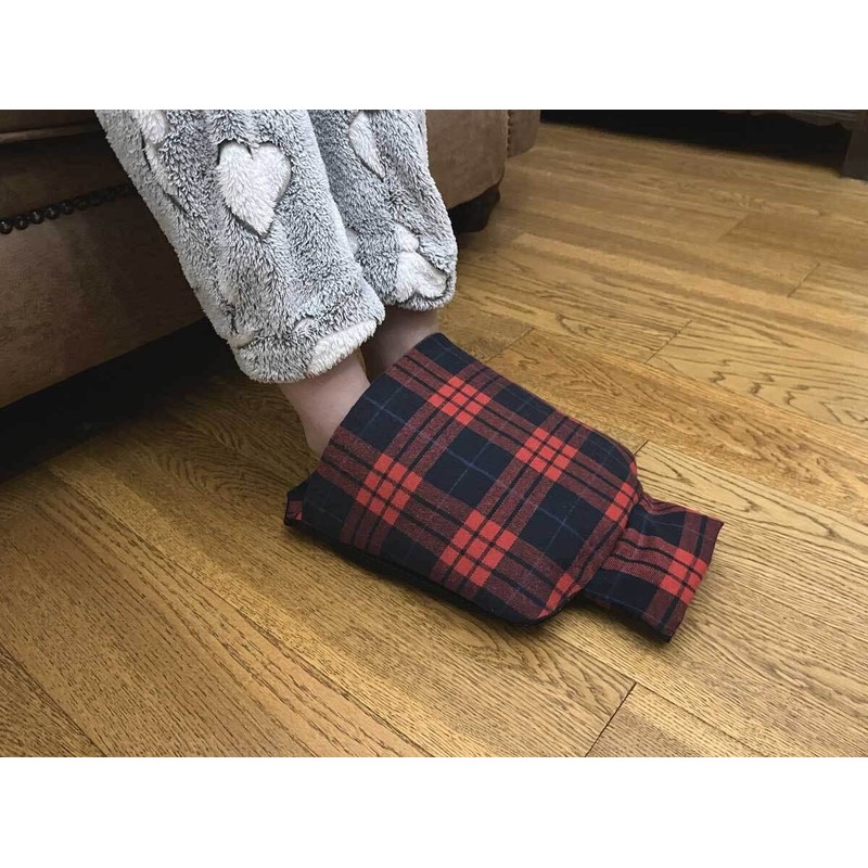 Heated Foot Warmers Hot Water Bottle (Red Tartan - Fleece)