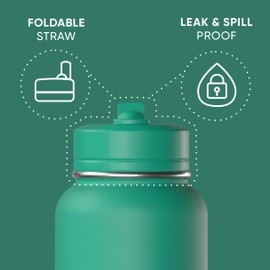 Hydrapeak 32oz Sport Insulated Water Bottle with Straw or Chug Lid, Leak & Spill Proof, Keeps Drinks Cold for 24 Hours, Hot for 12 Hours, Premium Stainless Steel Water Bottles (32oz, Kelly Green)