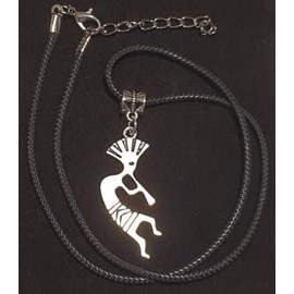 Royal Swan Antique Silver Kokopelli Pendant Necklace on a 18-20 inch Waxed Cord Chain in a Velvet Jewelry Bag, Flute Playing Native American Fertility, Music Deity Jewelry
