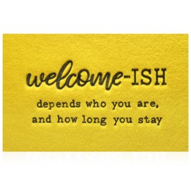 JJUUYOU Welcome Mats for Front Door Outdoor Entry Welcome Ish Depends Who You are Doormat Spring Bright Yellow Non Slip Rubber Mat for Home Indoor Farmhouse Funny Mats