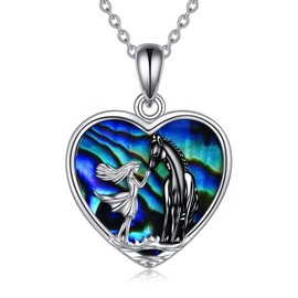 YFN Horse with Girls Pendant Necklace 925 Sterling Silver Abalone/Crystal Horse Jewelry Gift for Women Girlfriend Daughter 18", Crystal, Cubic Zirconia