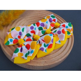 MeiMei Multicolor Spot Dot Yellow Circle Children 3.25 inch Hair Bow Hair Tie Rubber Elastic Band Bobbles, Handmade Girl Hair Accessories, Matching Costumes, 2 Pieces (Spot 2, BTF-Cheer, Bobbles)