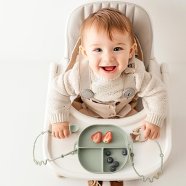 Andy Bear Silicone Plates for Babies with Suction Divided Baby Spoons Silicone Baby Toy Straps All-in-one Plates Silicone Placemat for Babies Toddlers Attachable Tethers & Built-in Suction Cups-Blush