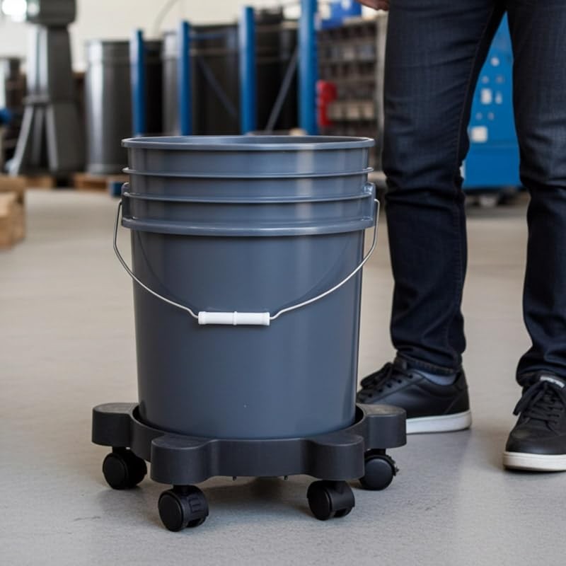 5 Gallon Black Plastic Bucket Dolly with 6 Swivel Casters