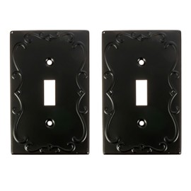 SleekLighting | Wall plates Decorative Regal Scrollwork Black | Electric Outlet and Switch Covers| Style: 1 Gang Toggle (2 Pack)