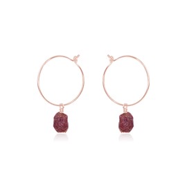 Ruby Raw Nugget Hoop Earrings in 14k Rose Gold Fill