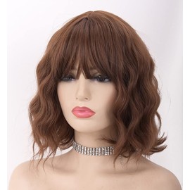 LEMEIZ Copper Brown Wigs for Women, Short Hair, Short Curly Wigs for Women, Glueless Synthetic Hair Wig Short, Brown Curly Wig, 10 Inches, LEMEIZ-134-4