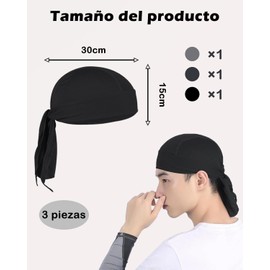 ZSKEUR 3 Piezas Durag, Durag Hombre, Bandanas Hombre, Unisex, Senderismo, Ciclismo, Escalar, Negro, Gris Oscuro, Gris Claro, One Size