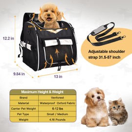 VENFOREST Dog Bike Basket, Foldable Pet Bike Carrier Backpack with Safety Strap, Waterproof Pet Bike Basket Suitable for Small Cats Kitten Puppy Dogs （New Black）