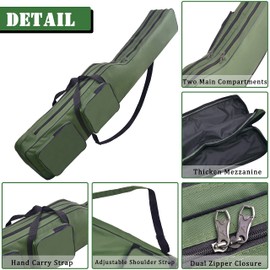 OROOTL Folding Fishing Rod Case Canvas Fishing Pole Bag Case 4.27ft Waterproof Fishing Rod Carrier Fishing Tackle Storage Bag Reel Organizer Large Capacity Fishing Travel Bag