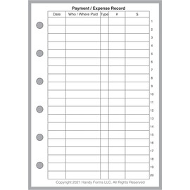 Pocket-Plus Size Payment/Expense Record and Check Register, Sized and Punched for Pocket-Plus Size Notebook (3.5" x 5")