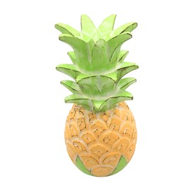 Wowser Yellow and Green Carved Wood Tropical Pineapple, Freestanding Beach Décor, 10 Inches