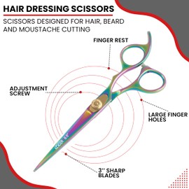Nixcer Hair Cutting Scissors -Sharp Razor Edge Blade Hair Shears Series - 6.5" With Fine Adjustment – Stainless Steel Hair Scissors Professional For Men, Women & Babies (Rainbow)