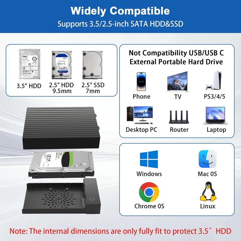 Gbformat 3.5 Hard Drive Enclosure, USB C/USB 3.0 SATA HDD