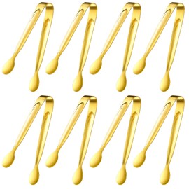 8 Pack Gold Mini Metal Tongs 4.53" Gold Serving Tongs Stainless Steel Tiny Tongs Small Kitchen Tongs For Serving Food Parties Catering Gold Tongs Salad Buffet Tongs For Tea Party Coffee Bar