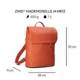 Zwei Mademoiselle.M MR13 Women's City Backpack 7 Litres (H 26 x W 21 x D 11 cm) Padded Laptop Compartment Zip & Back Padding Classic Elegant, Papaya