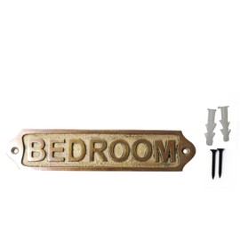 BLUEFOX TOOLS Sam Star Brass Metal Door Sign Plaque|Antique Finish|Easy DIY Installation|Best Home Decor|For Gents, Ladies, Office, Laundry, Restroom, Pull, Parking (BEDROOM)