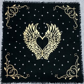 THE ART BOX Altar Cloth Tarot Cards Table Napkins Witchcraft Supplies Black Gold Tablecloth Square Spiritual Celestial Deck Cloth With Fringes, Angel Wings, 36x36 Inches