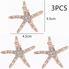 Zhjuju Starfish Hair Clips, Pack of 3 Girls Flower Girl Accessories, Hair Clips for Women for Wedding, Diamond Hair Clip, Hair Pin, Crystal Star Hair Clip, Rhinestone Hair Bling, Gold