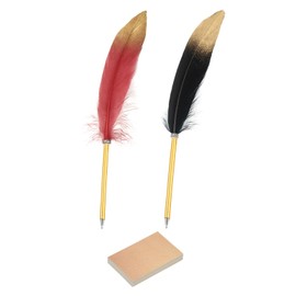 PATIKIL Feather Ballpoint Pens and Sticky Notes Set, 2pcs Quill Writing Pens 60 Sheet Stationery Paper for Signature Party Wedding Gift, Black/Red