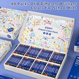 ENMY Crayon Bulk Class Pack 320 Count, 8 Assorted Colors with 40 Crayons per Color, Back To School Supply List Essential, Non-Toxic Bulk Crayon for School Supply Rooms and In Class For Teachers
