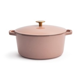 Milo by Kana 5.5-quart Enameled Cast Iron Dutch Oven with Lid | Premium Casserole Cooking Pot | Enamel Coating Inside and Out | Oven Safe and Dishwasher Friendly (Dusty Pink with Gold Knob)