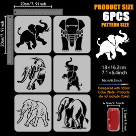 FINGERINSPIRE 6 Elefanten Schablone Zum Malen Mit Pinsel 20x20cm Wiederverwendbare Elefanten Silhouette Vorlage Ausgehöhlte Elefanten Musterschablone Kunststoff Tiermotiv Vorlage Für Wanddekoration