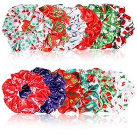 12 PCS Christmas Hair Scrunchies Accessories Red Green Satin Hair Scrunchies Snowflake Star Tree Soft Elastic Silk Christmas Scrunchie Ponytail Holders for Women Girls
