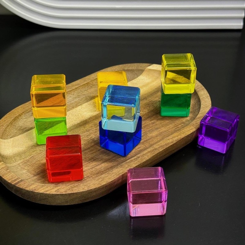 BUERPINKING 16-Piece Rainbow Building Blocks, Colourful Acrylic Building Blocks for