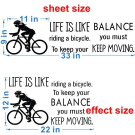 ANFRJJI Bicycle Wall Decal - Removable PVC Sticker with Inspirational Quote “Keep Balance and Keep Moving” - Bike Mural Art for Bedroom, Study, Gym, Office, or Workout Room - 12"x22" (JWH274-bicycle)