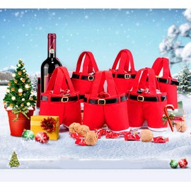 MSQ Christmas Decorations Gift Bags 6PCS Candy Bags Santa Pants Style Lovely Treat Bags Wine Bottle Bags for Children Best for Wedding Holiday New Year Holiday(Small Size)
