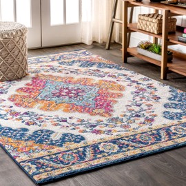 JONATHAN Y BMF106A-6 Bohemian Flair Boho Vintage Medallion Indoor Area-Rug Floral Easy-Cleaning High Traffic Bedroom Kitchen Living Room Non Shedding, 6 X 9, Blue/Multi